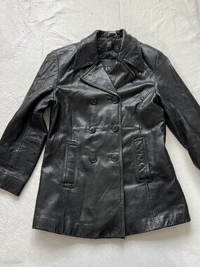 Vintage leather jacket Danier womens Small double breasted pea coat button up